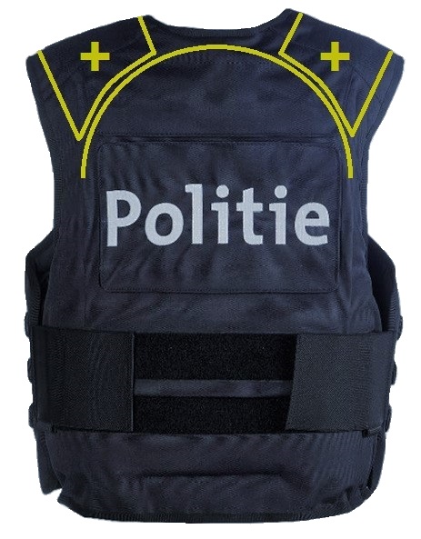HO2-KR1-SP1 + schouders Molle Lokale Politie kogelwerend vest blauw