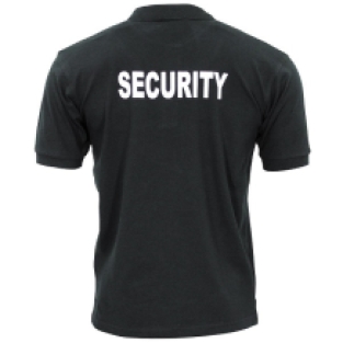 polo shirt black SECURITY white text